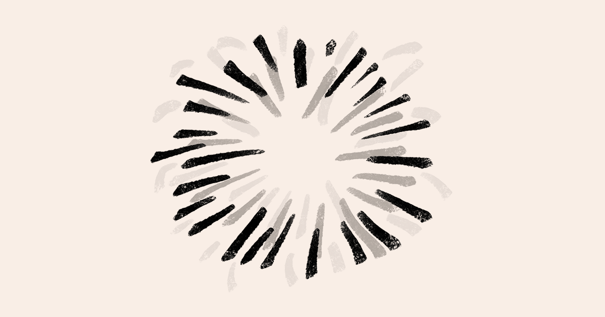 Hand-drawn sunburst of black and grey brush strokes radiating from a bright centre, symbolising an attention-grabbing burst of colour.